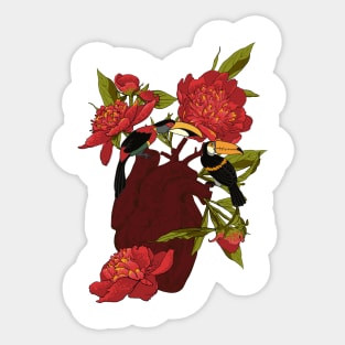 heart with flowers, leaves and birds Sticker